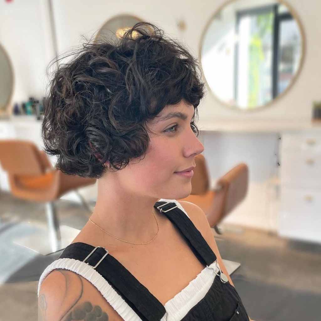 Ear-Length Curly Bob With Curly Bangs