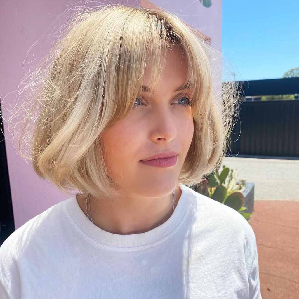 Platinum Blonde Fluffy Bouncy Bob Cut With Face Layers