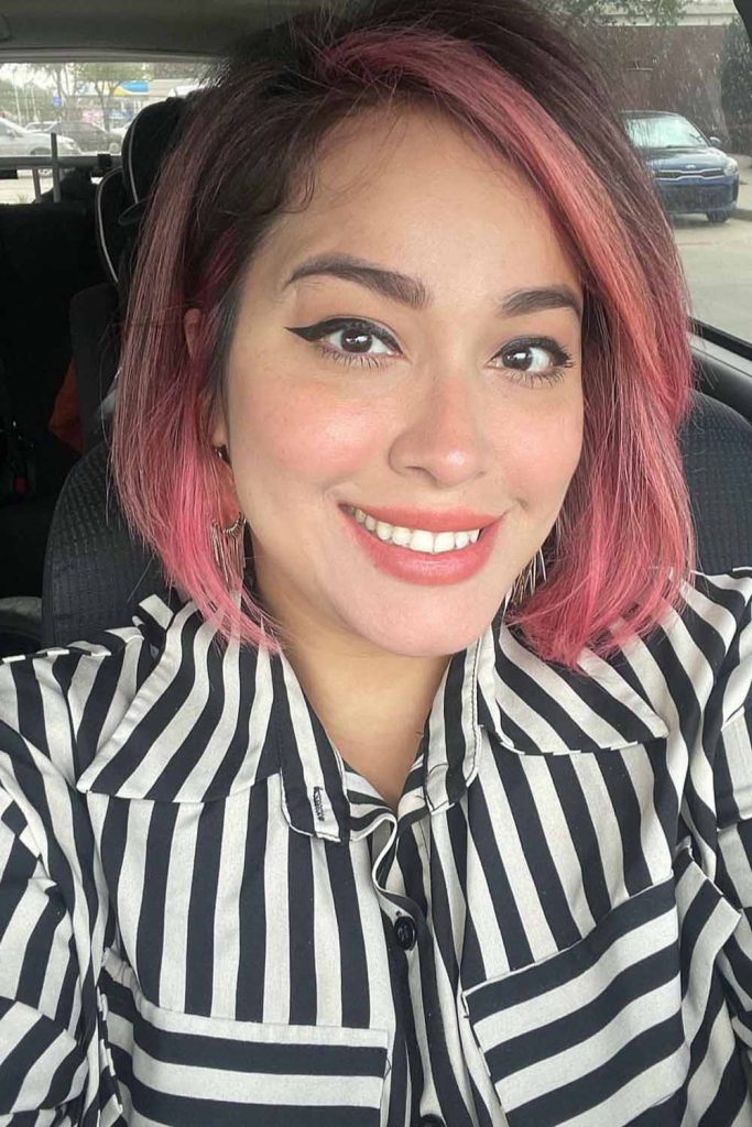 Short Layered Bob With Pink Chunks