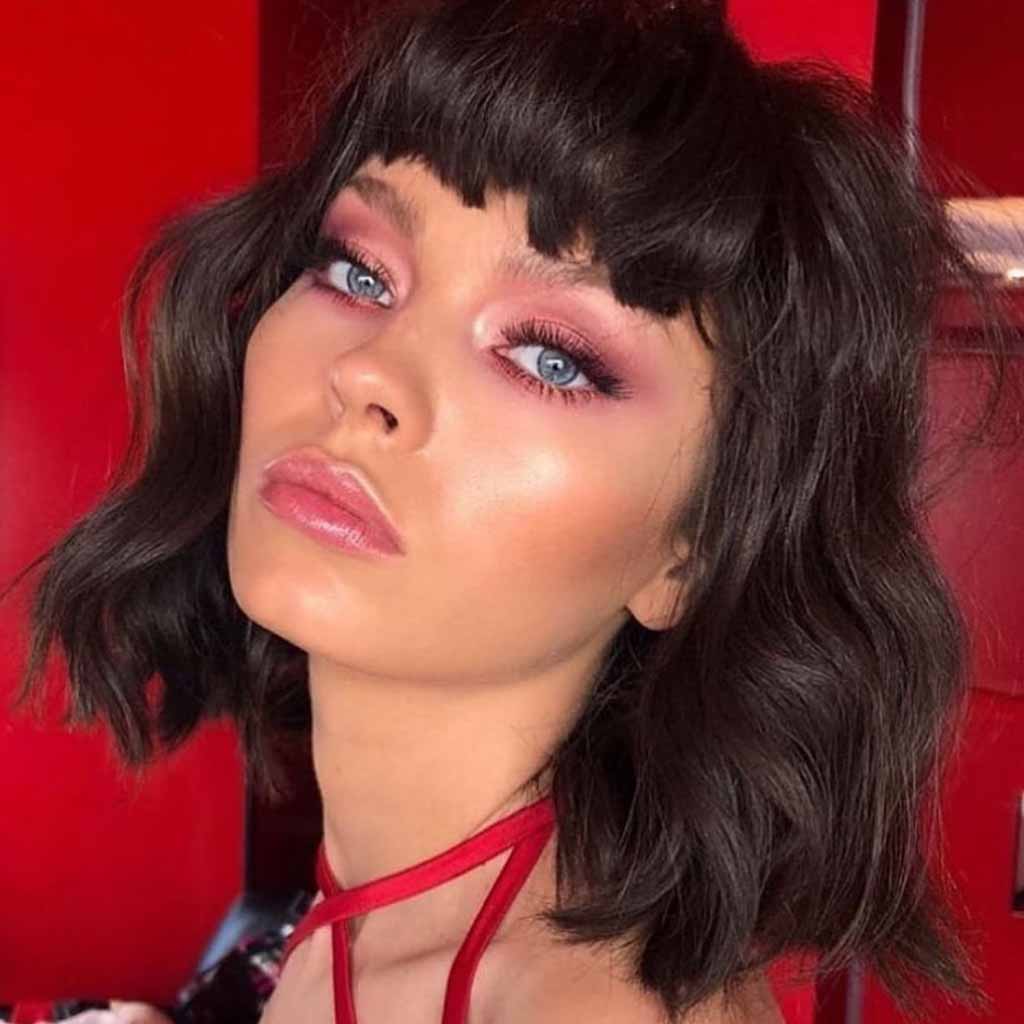 Tousled Black Choppy Bob With Bangs