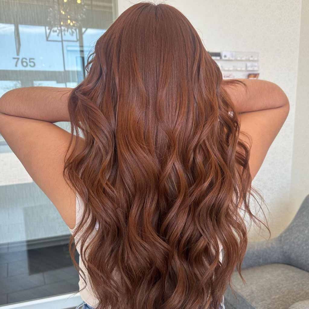 Voluminous Ginger Brown Wavy Hair