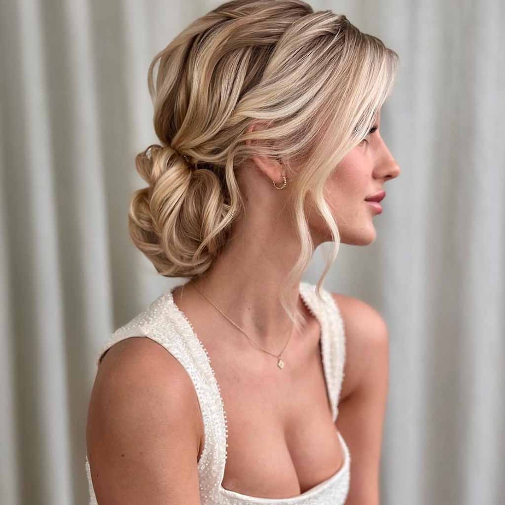 Blonde Wavy Bridal Low Bun