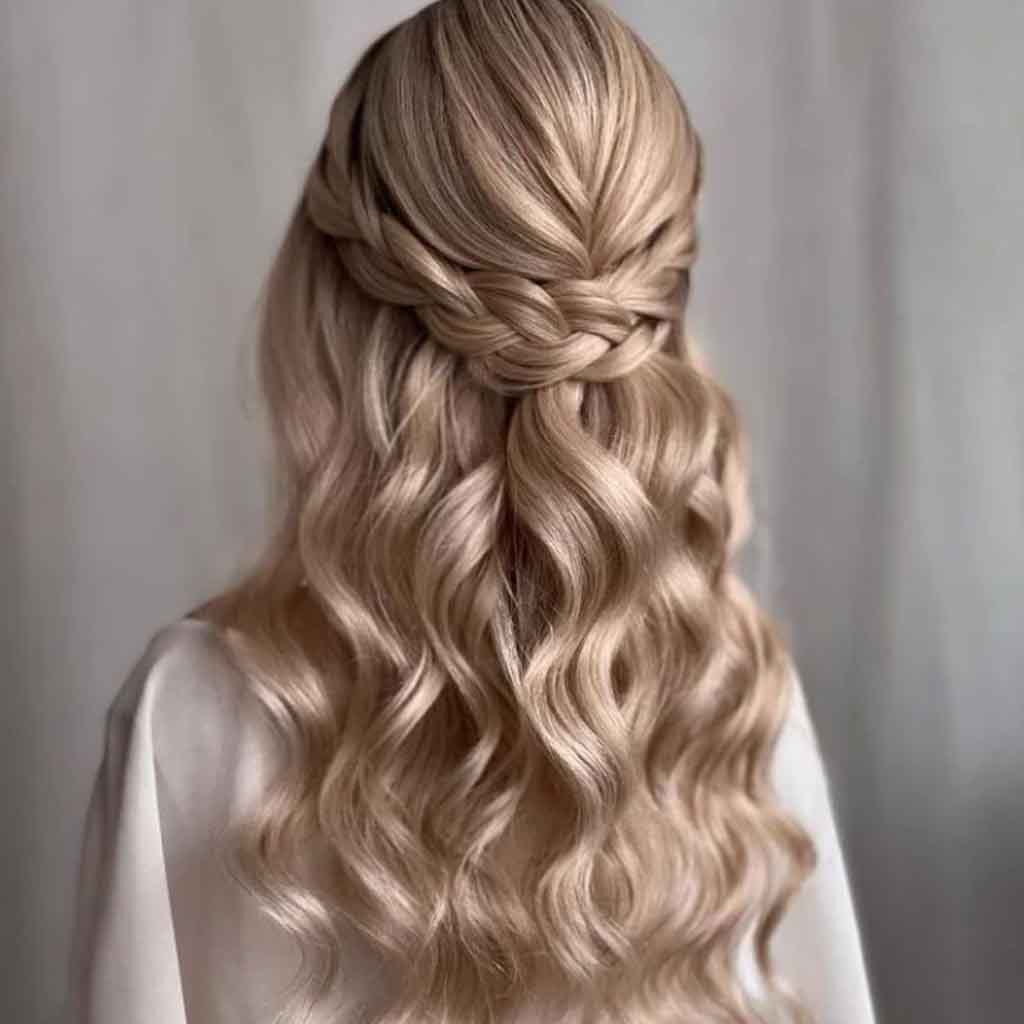 Half-Up Half-Down Braid on Wavy Blonde Hair