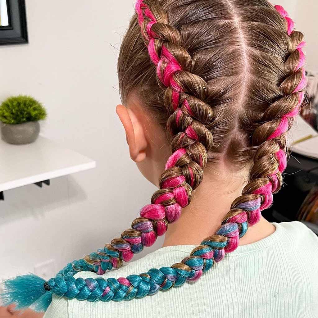 Pink and Blue Dutch Braids
