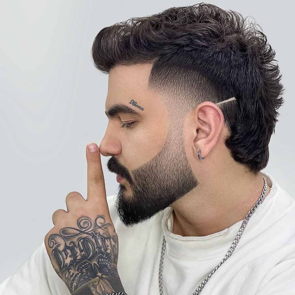 Shag Mullet Haircut With Temple Fade