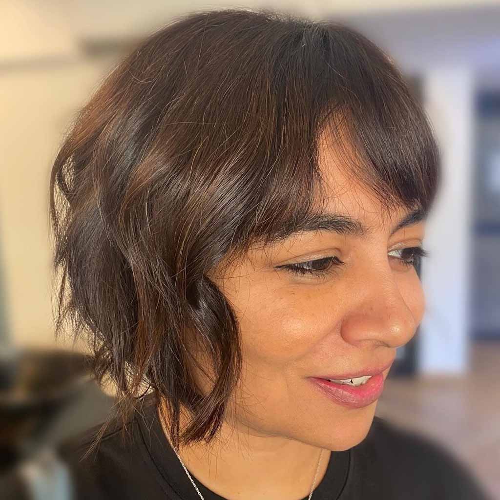 Short Textured Choppy Bob With Face Framing Curtain Bangs