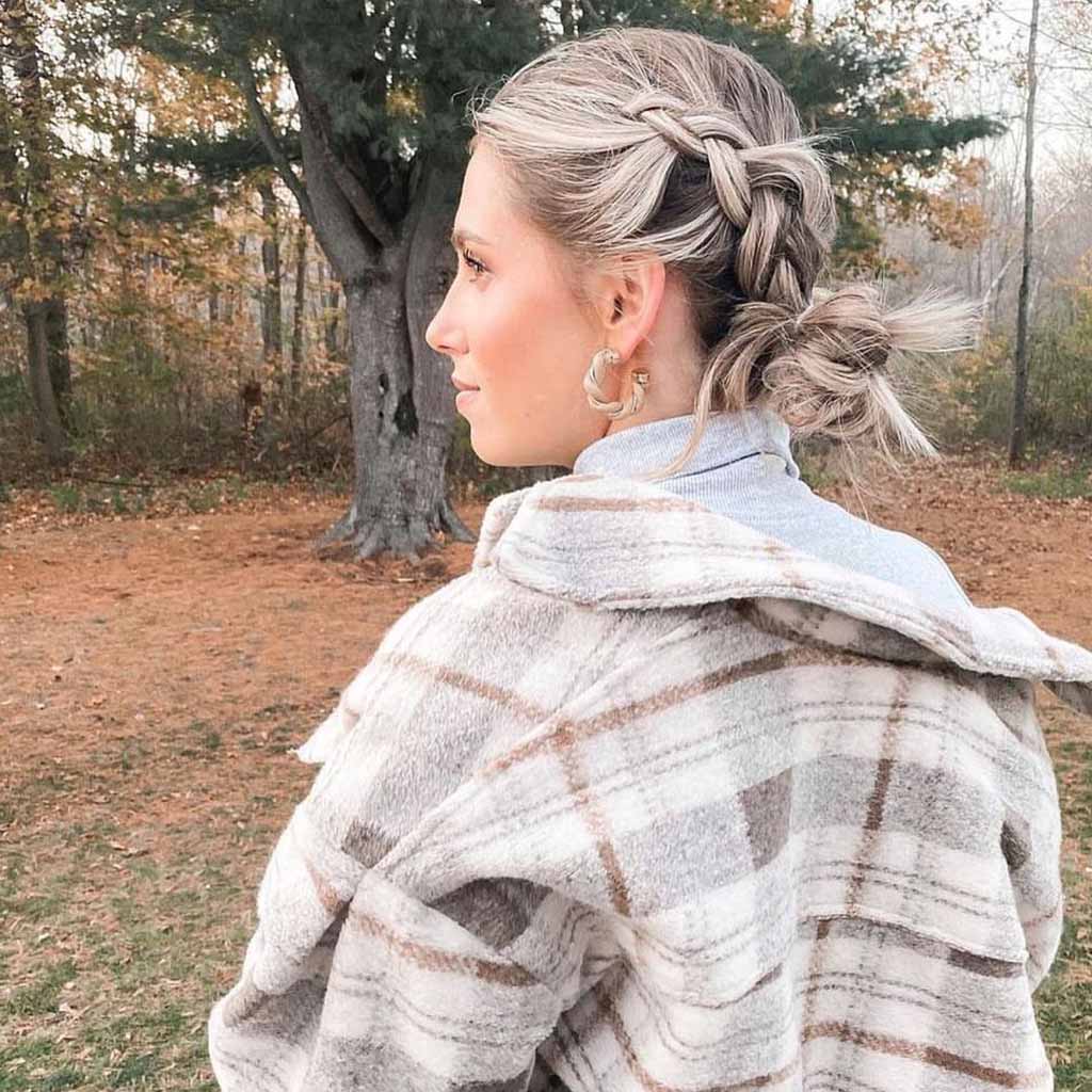 Ash Blonde Side Braided Bun