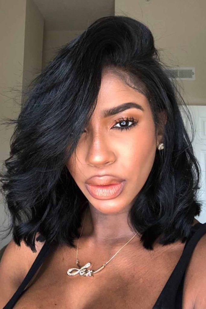 Fluffy Long Bob With Side-Swept Hair