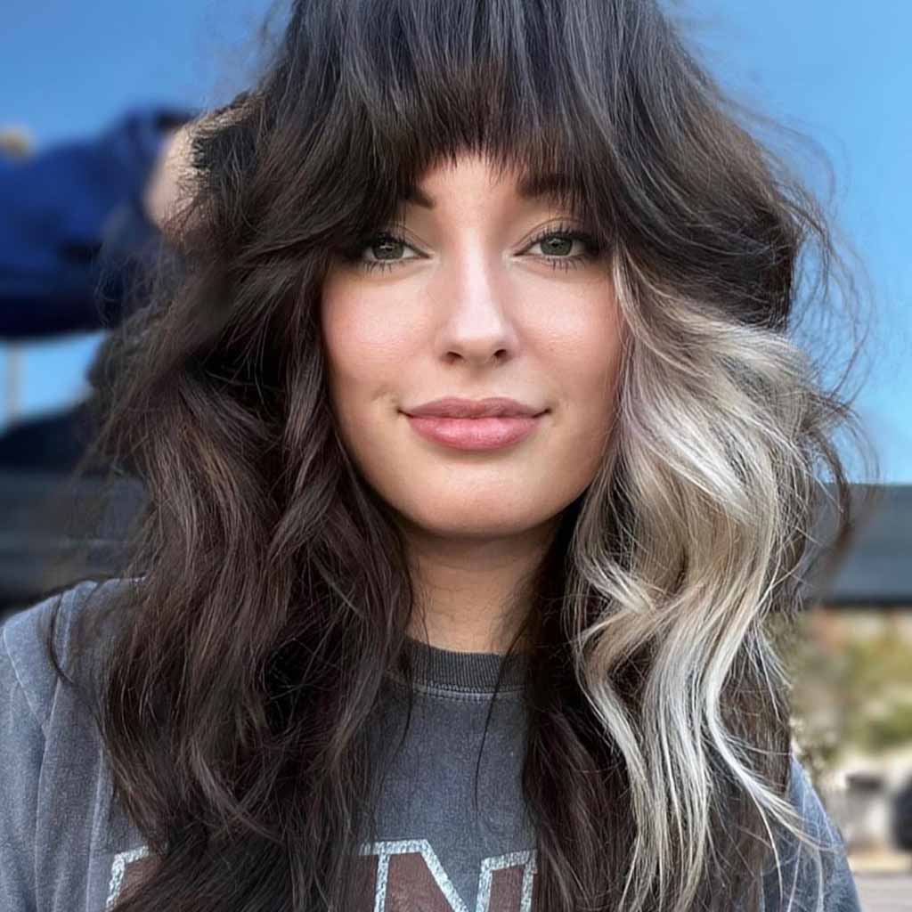 Long Wavy Black and Platinum Emo Shag Hairstyle