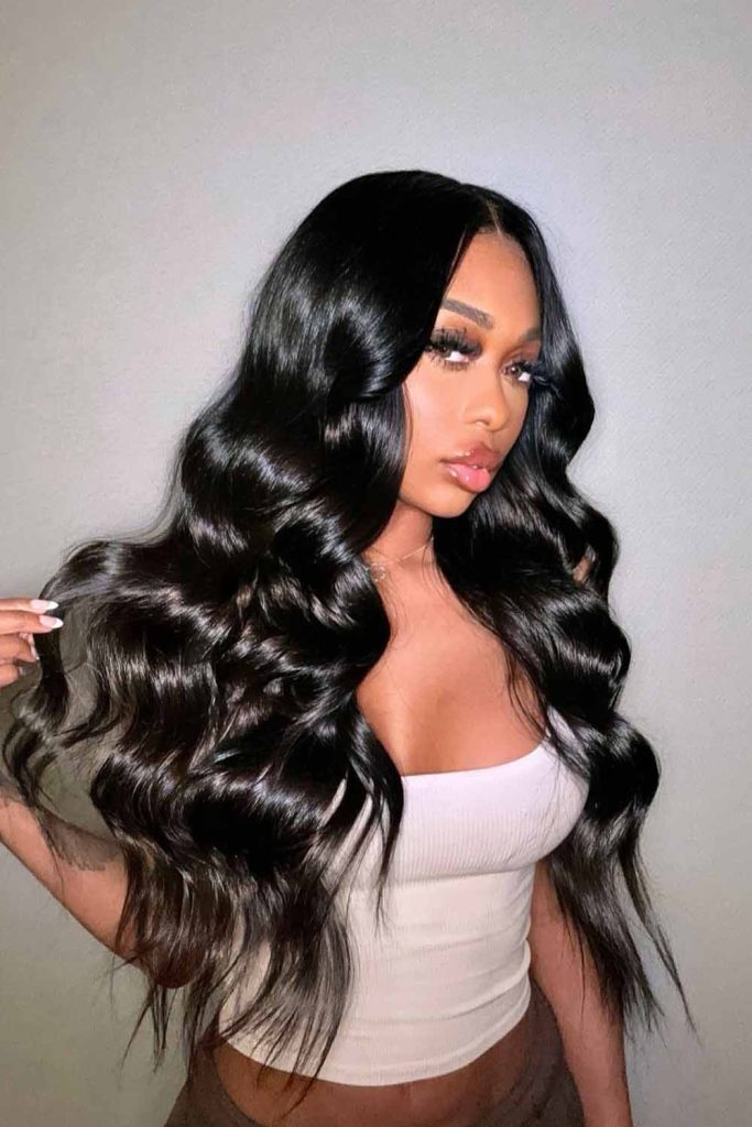 Long Black Sleek Deep Waves