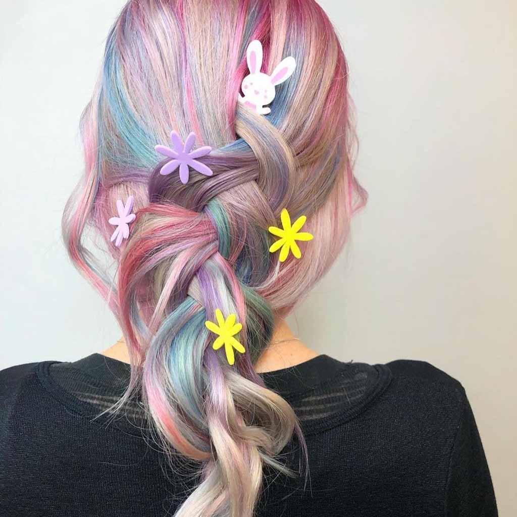 Pastel Hair Tied in a Messy Dutch Braid