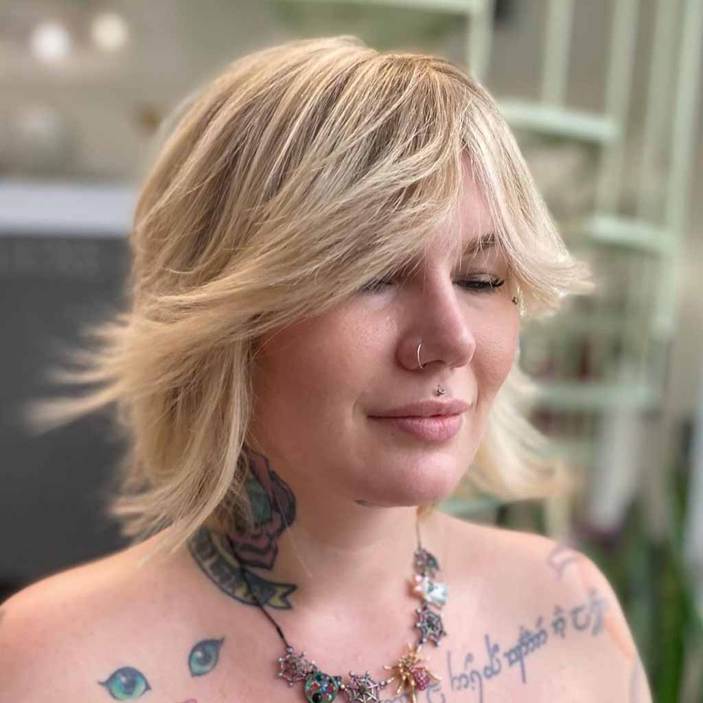 Babylights Blonde Shaggy Choppy Bob With Curtain Bangs