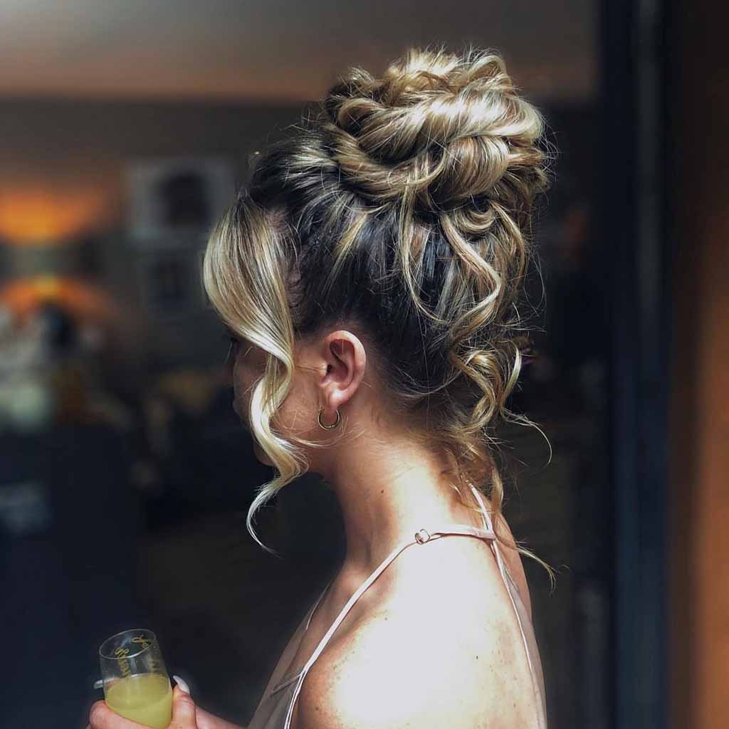 Blonde Black Curly Top Twisted Messy Bun