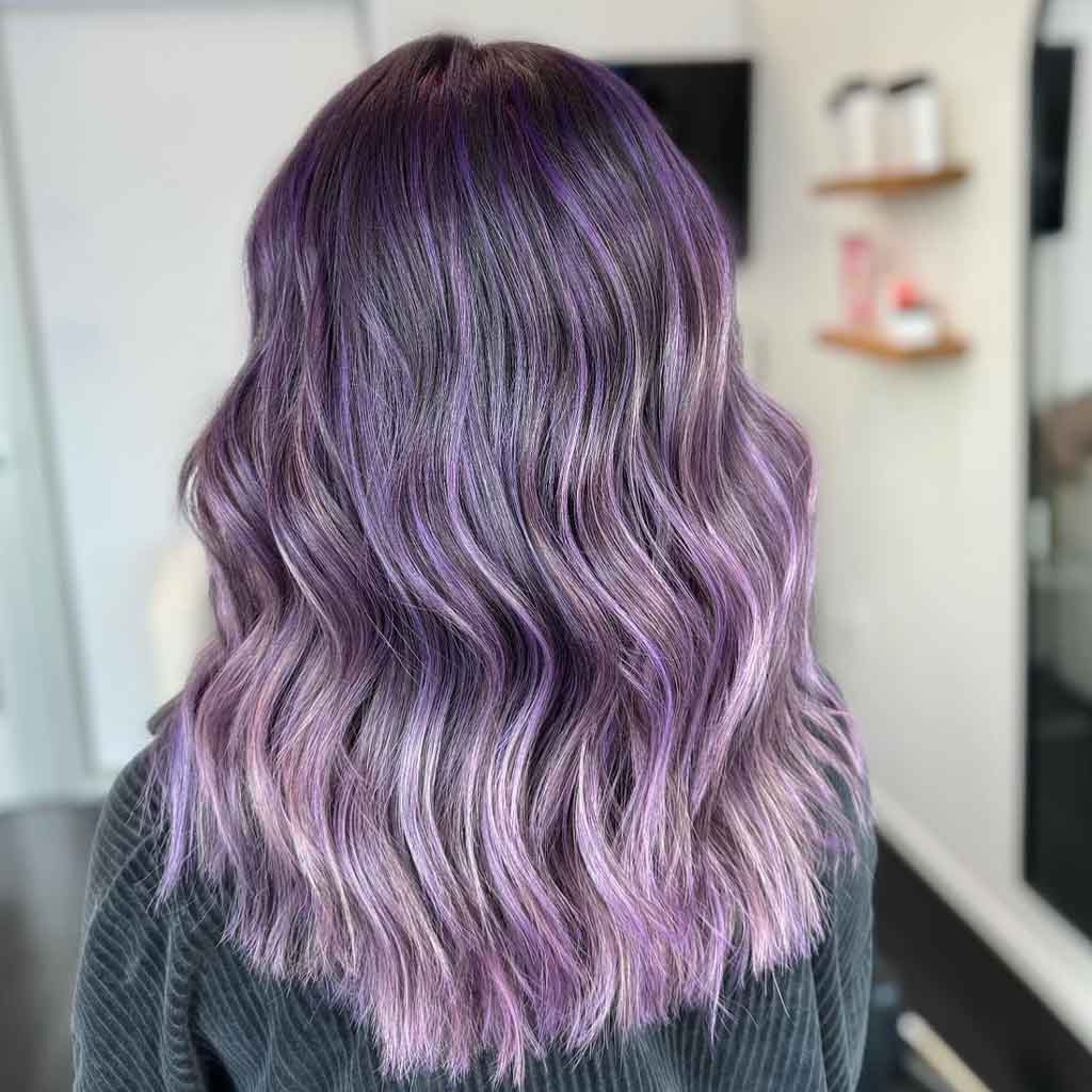 Shiny Purple Highlights on Black Hair