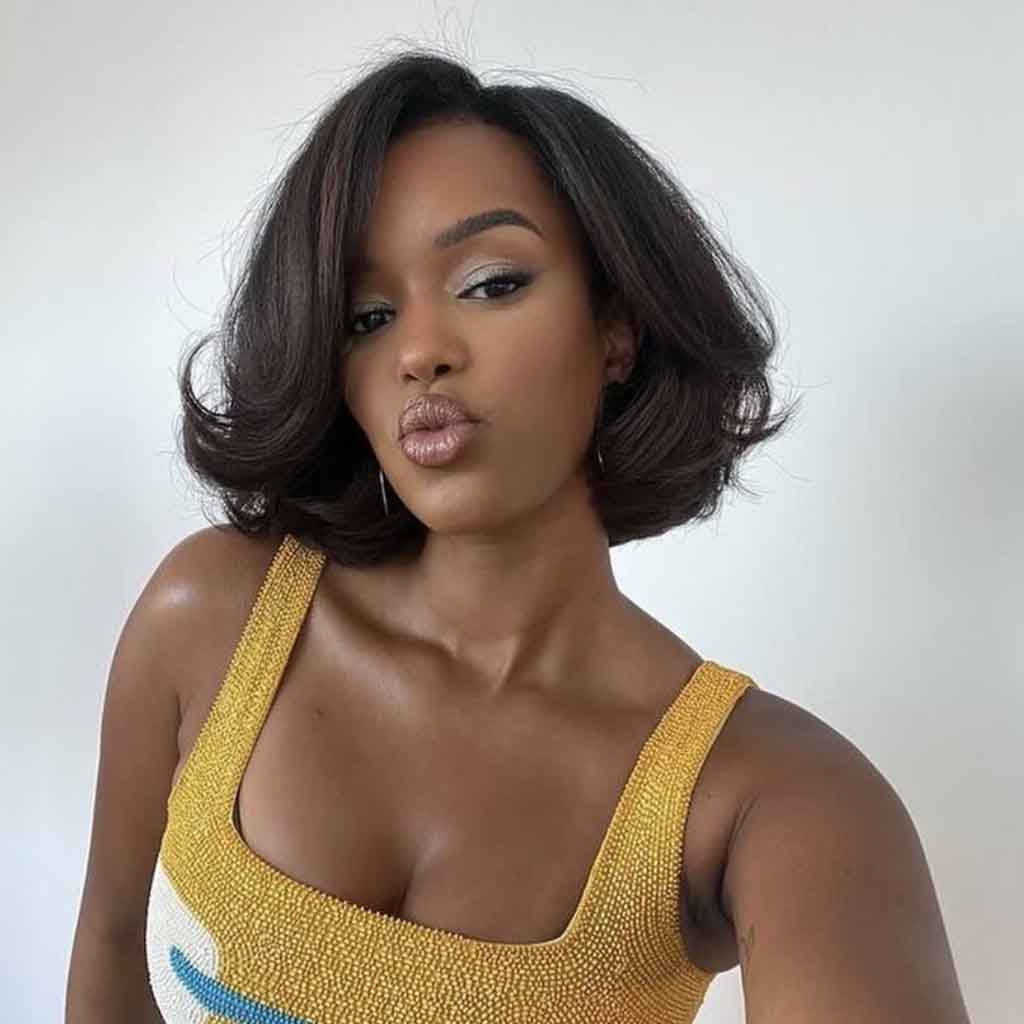 Side Parted Voluminous Black Hair