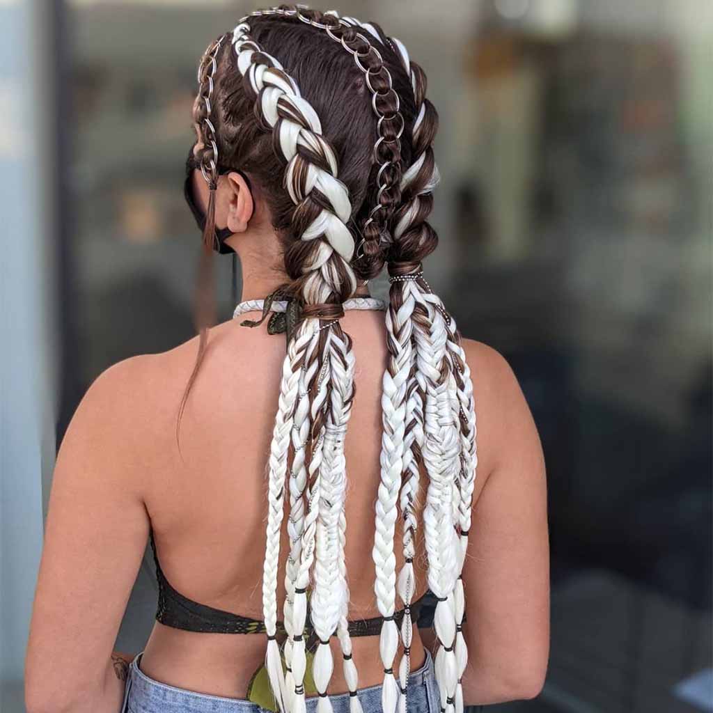 Coachella Festival White Brown Dutch Braids