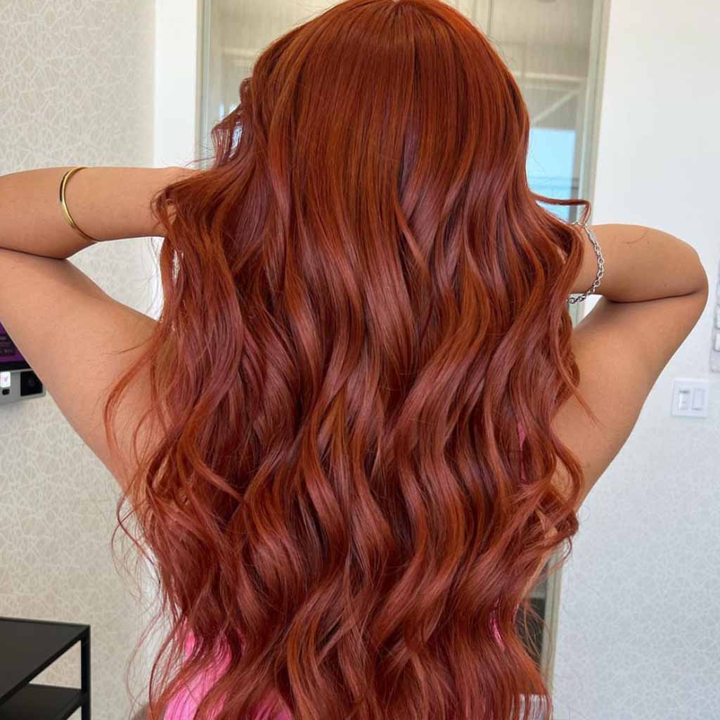 Ginger Brown Glossy Wavy Balayage