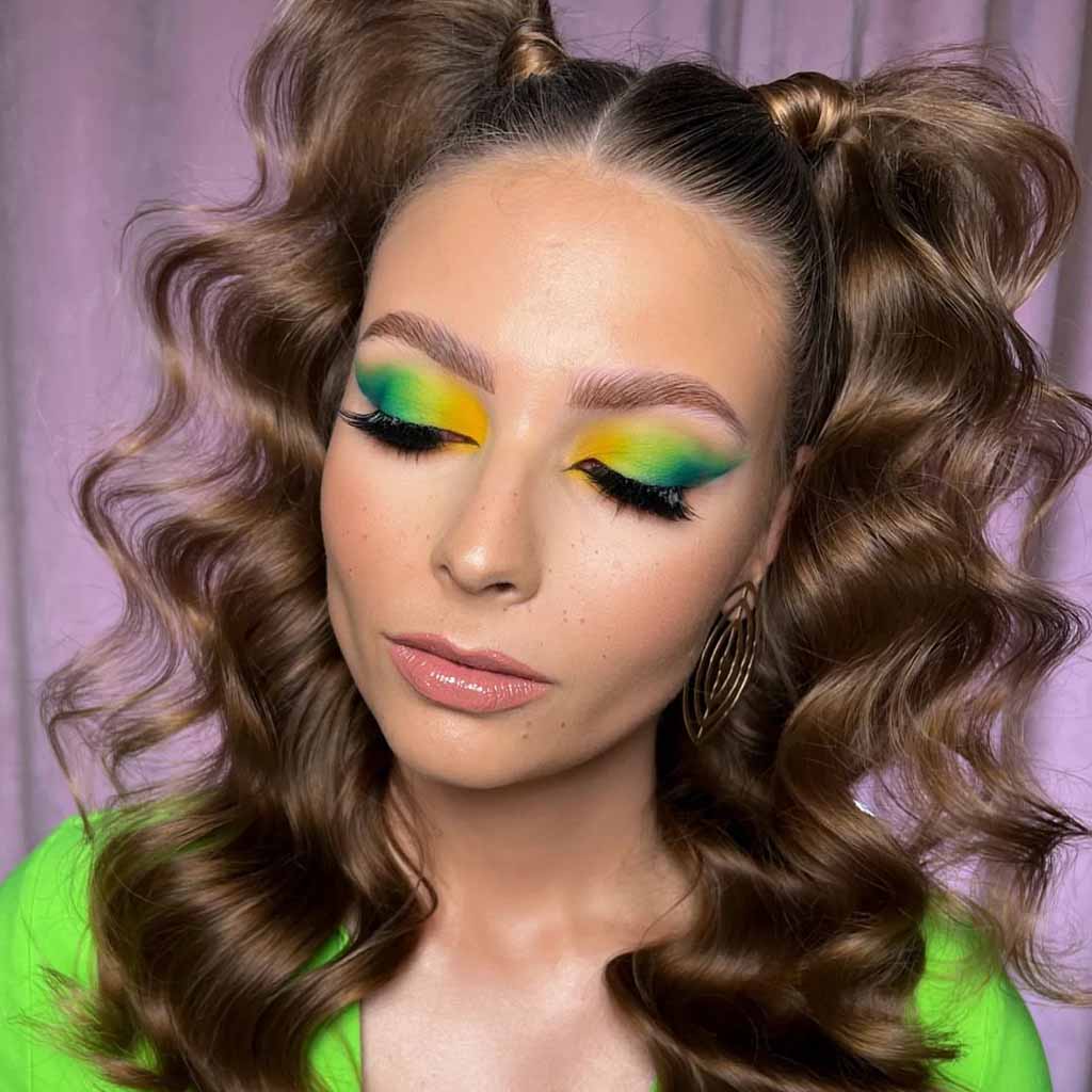 High Pigtails on Brown Wavy Hair