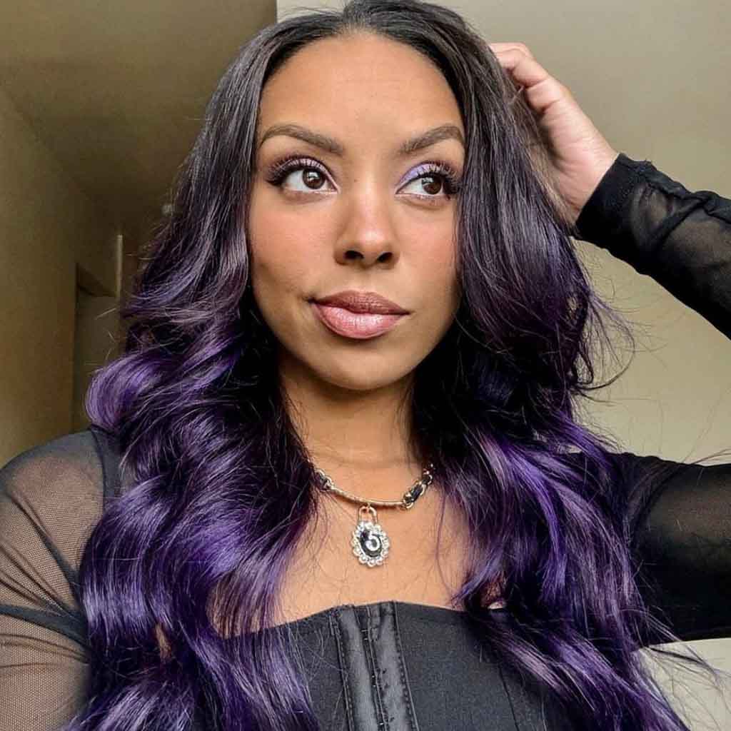 Long Black Hair With Purple Highlights