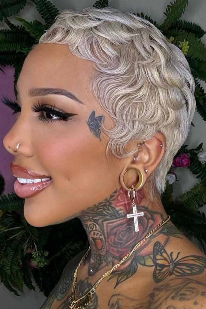 Natural Blonde Curly Pixie Cut