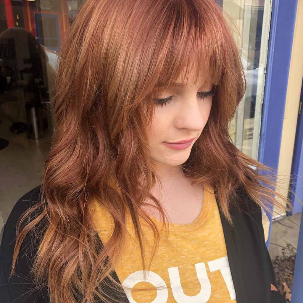 Red Brown Long Gypsy Shag With See-Through Bangs