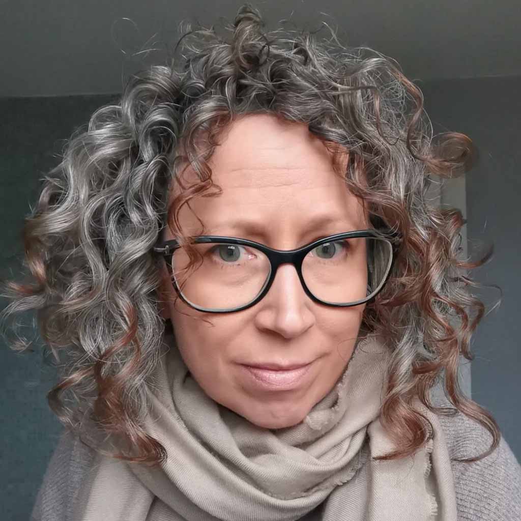 Medium Silver Wavy Curls With Brown Highlights for Women Over 50