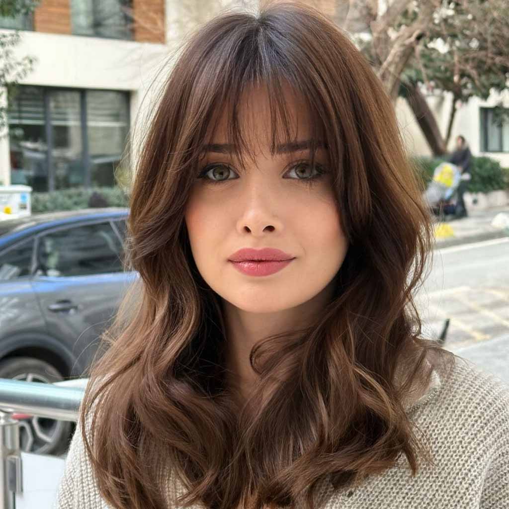 Medium Balayage Layered Hair With Wispy Hair