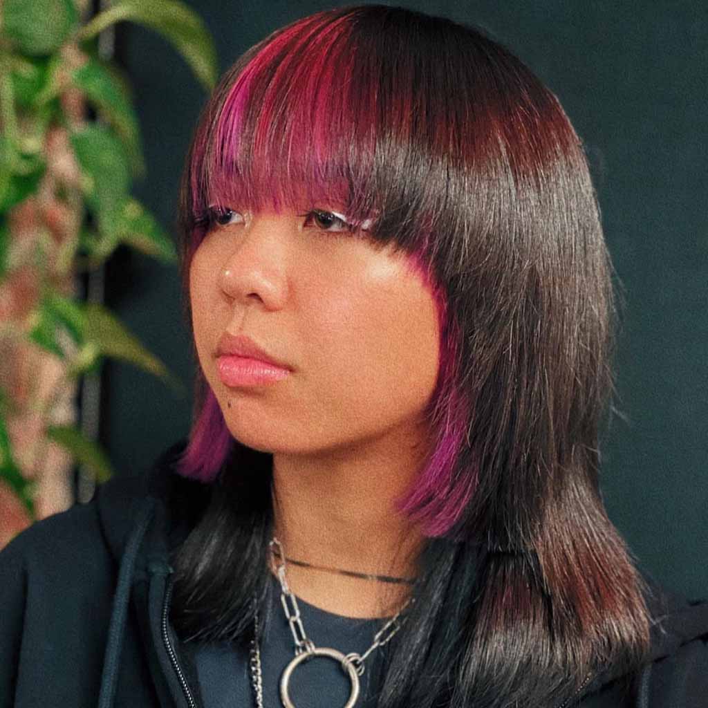 Medium Hime Cut With Purple Highlights and Bangs