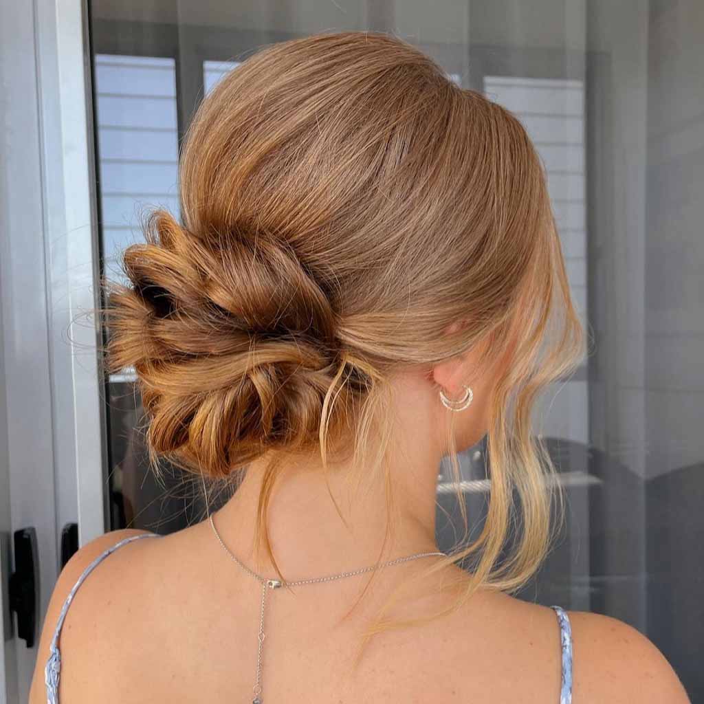 Sculptured Looped Bun on Golden Brown Hair