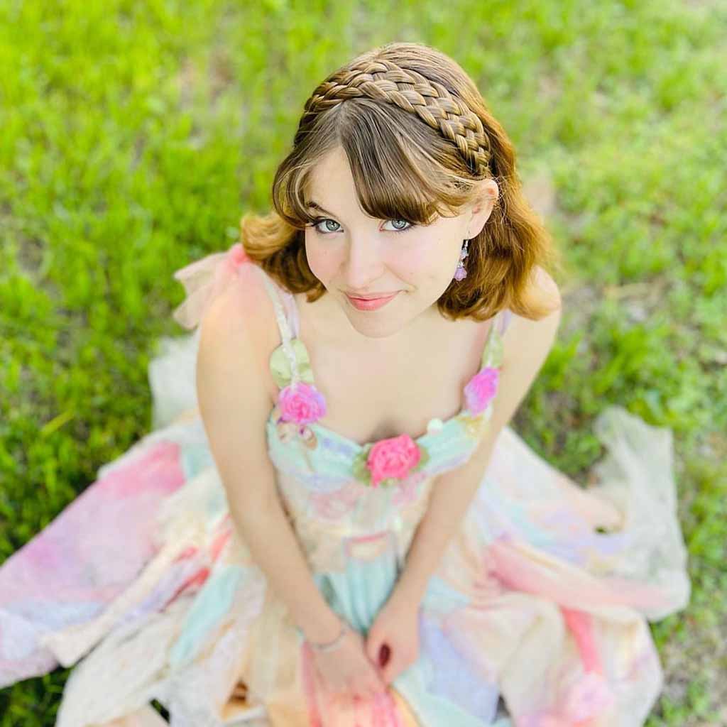Bronde Short Hair With Braided Headband and Curtain Bangs