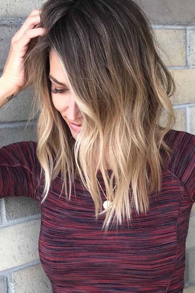 Lob Cut On Brown Hair With Blonde Highlights