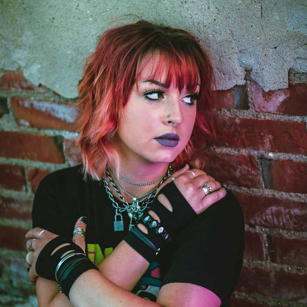 Medium Wavy Multi-Colored Shag Cut With Wispy Bangs