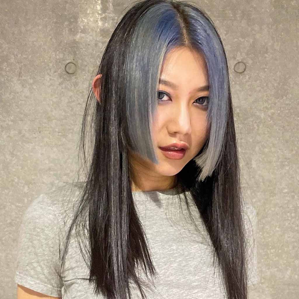 Long Hime Cut With Silver Blue Highlights