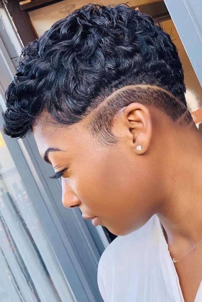 Mob Pixie Wavy Black Hair With Temple Fade