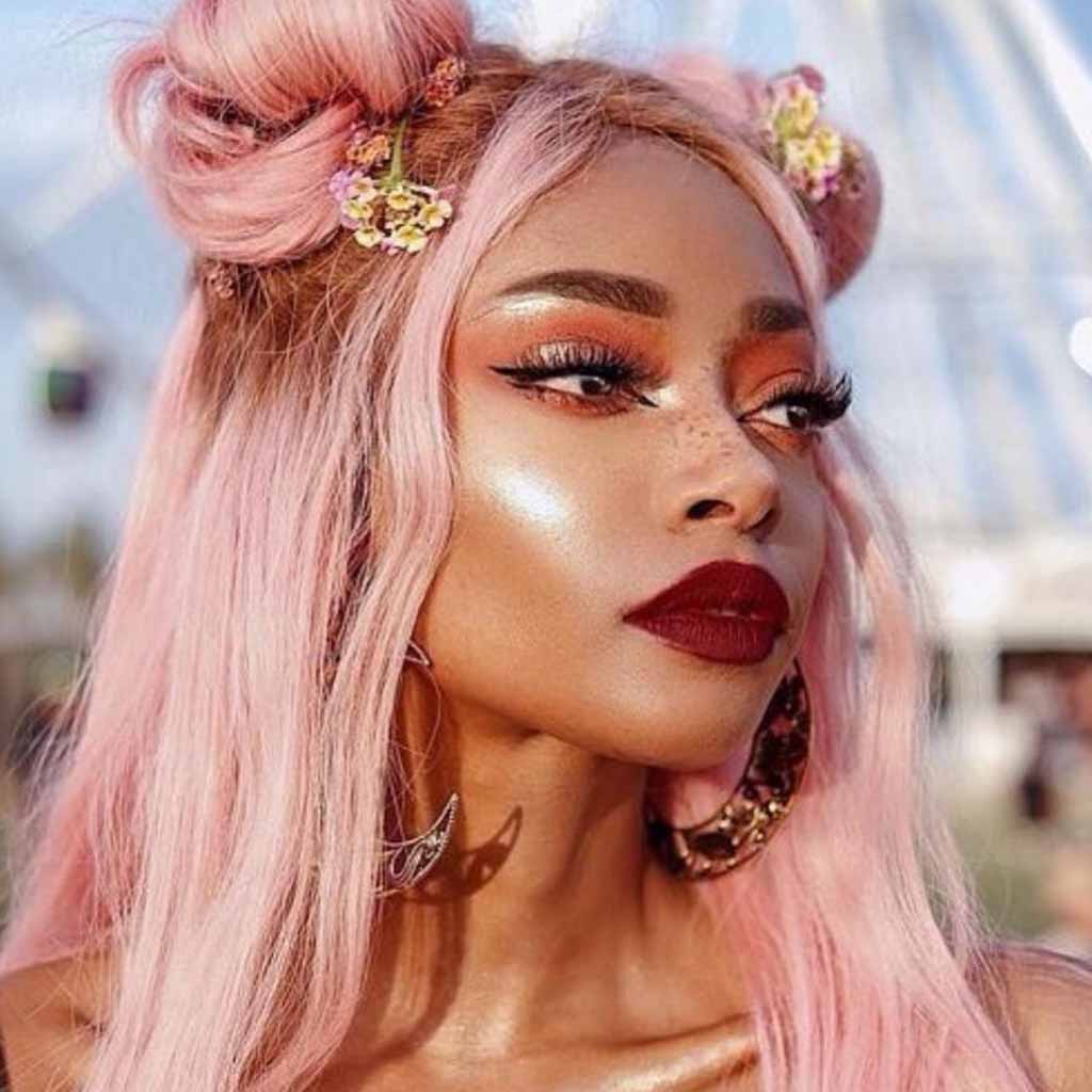 Pink Wavy Hair With Space Buns
