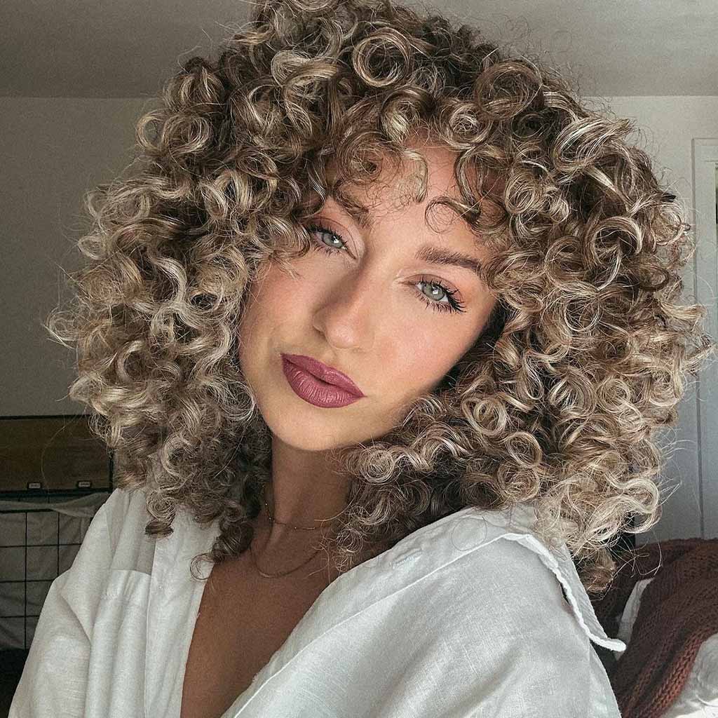 Bronde Medium Classic Curls With Bangs