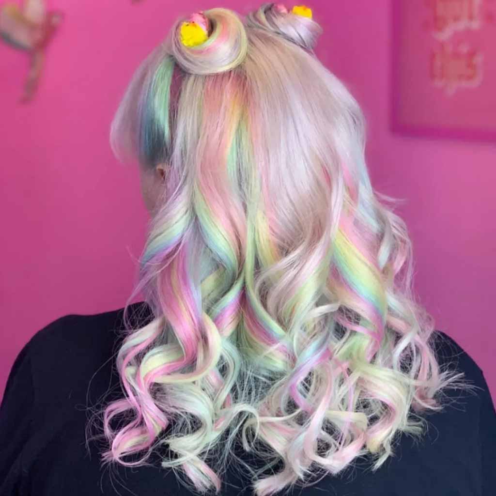 Curly Pastel Color Hair With Mini Space Buns