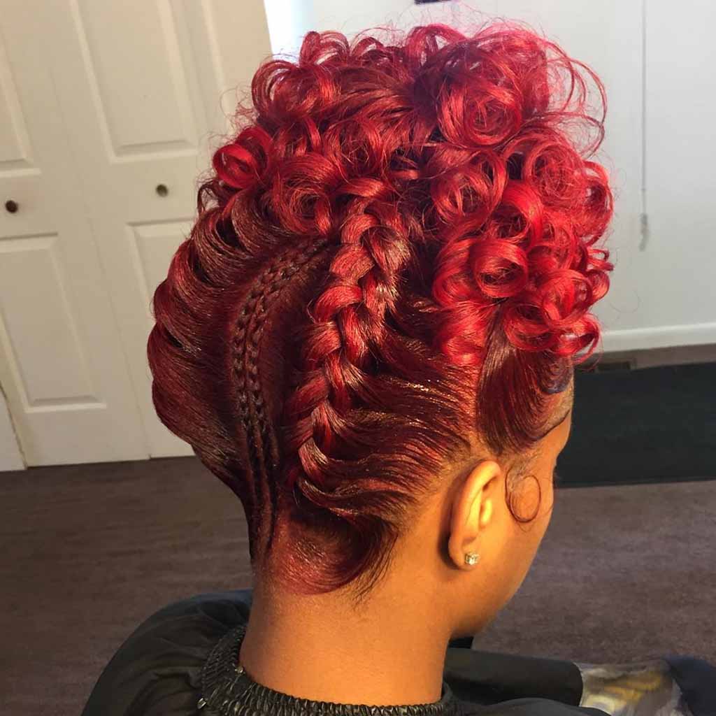 Red Curly Cornrows Updo
