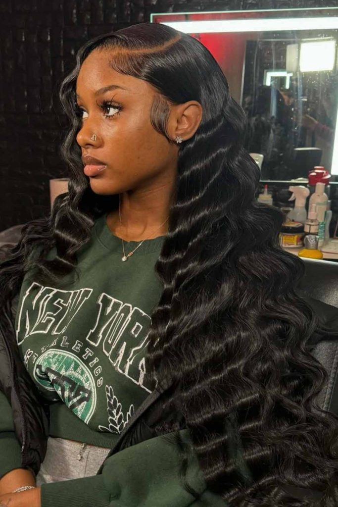 Side-Parted Crimped Deep Hair