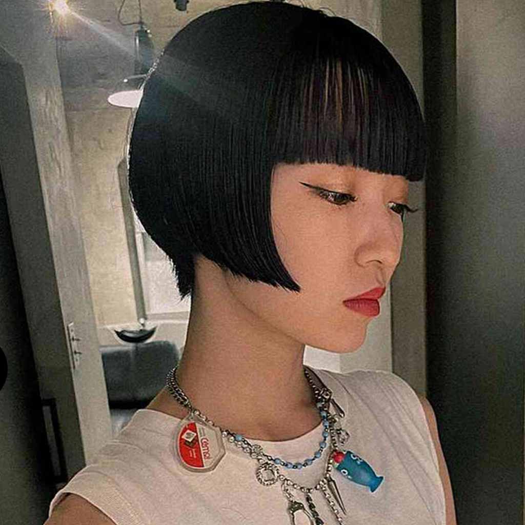 Ear-Length Straight Precision Cut With Blunt Bangs