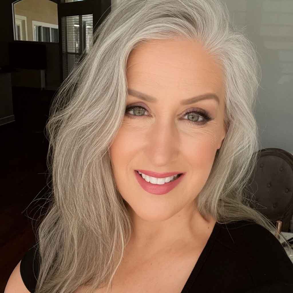 Medium Wavy Silver Hair