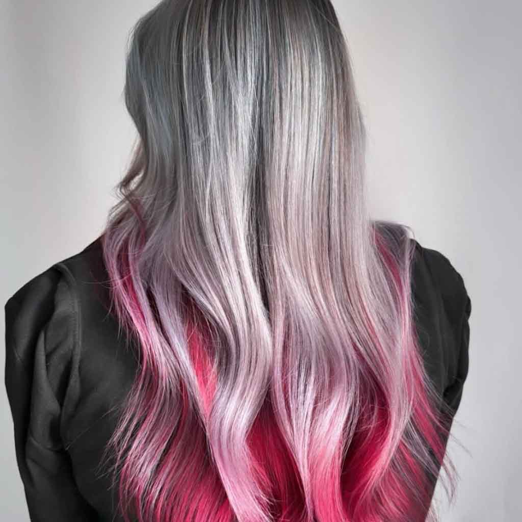 Silver and Cranberry Long Wavy Hair