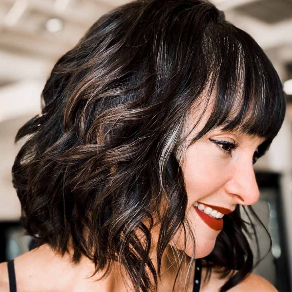 Textured Black Layered Choppy Bob With Blunt Bangs