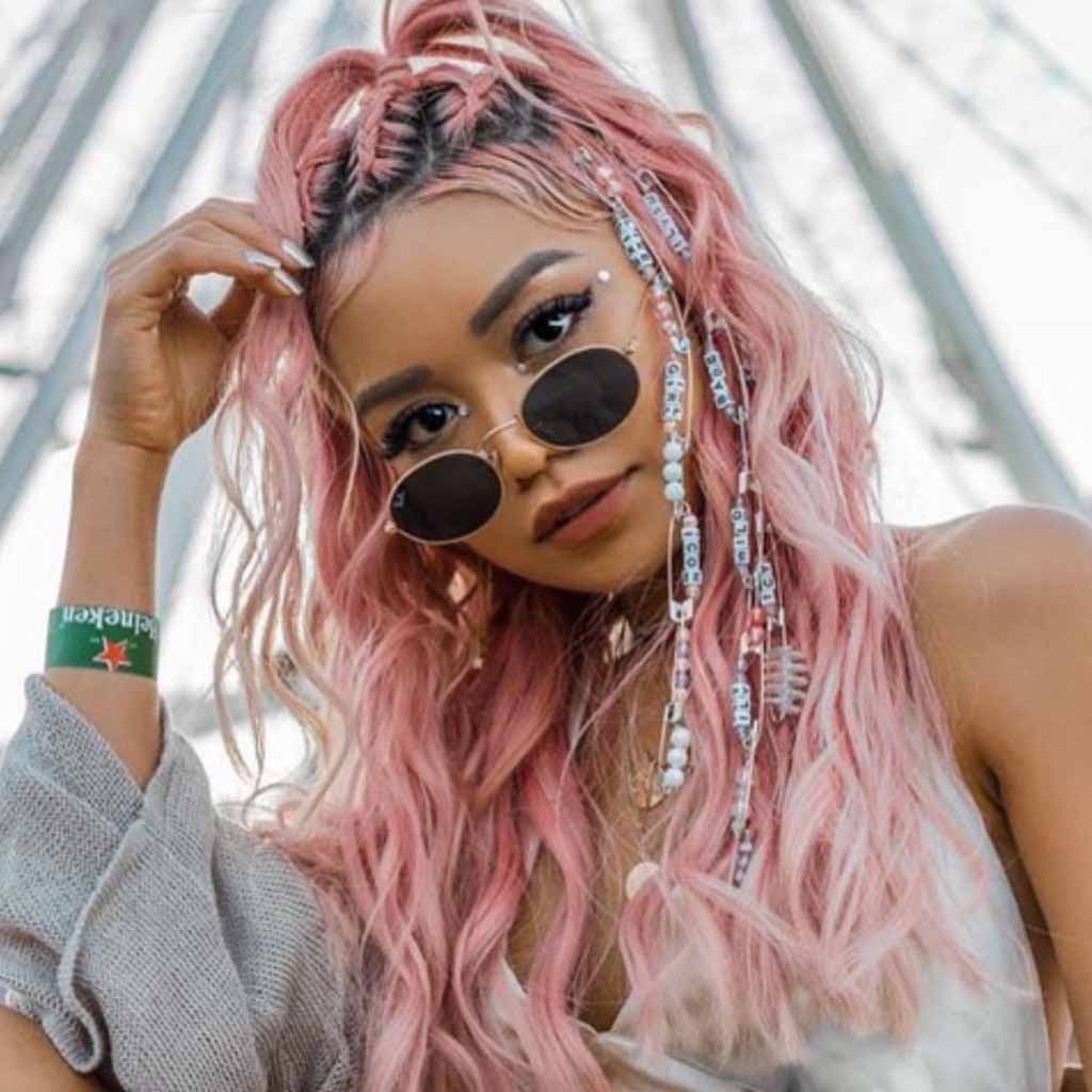 Wavy Pink White Half Up Half Down Braided Hair With Beads