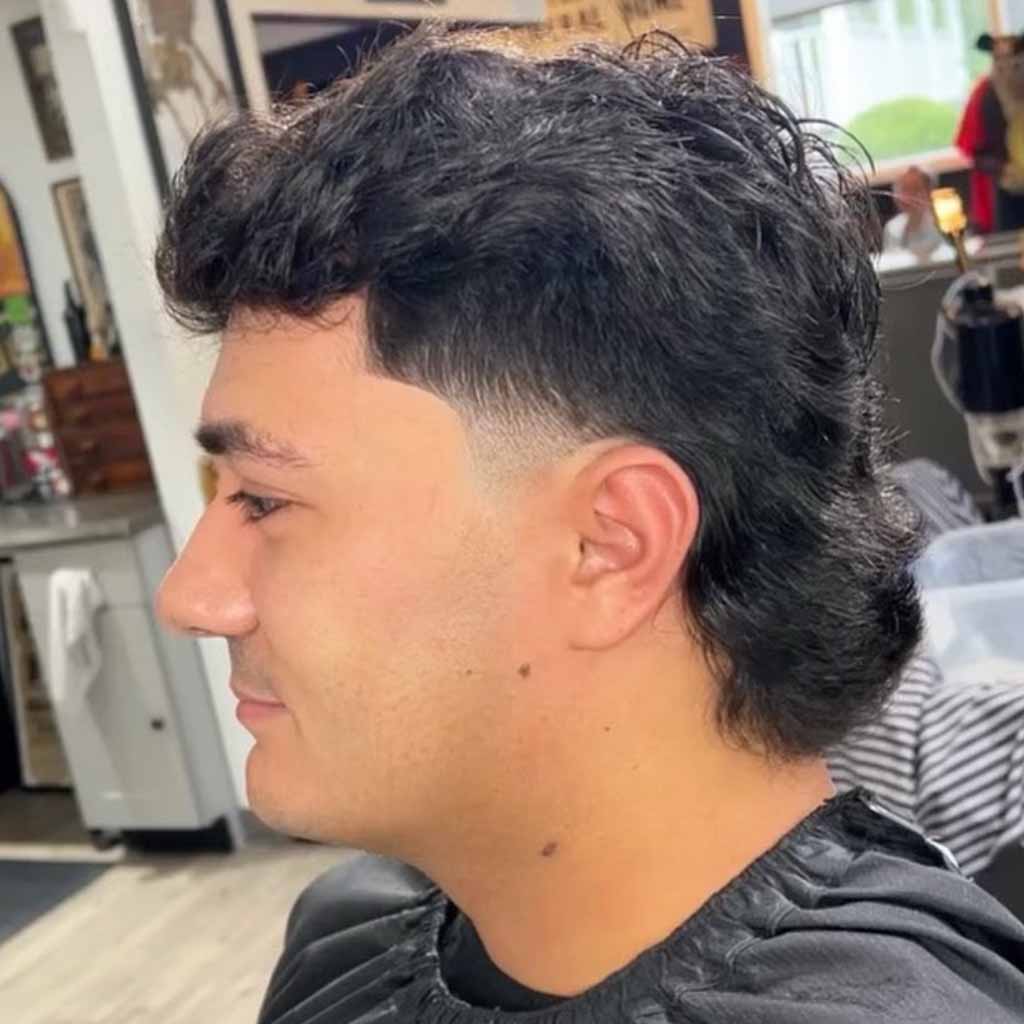 Black Mullet With Temple Fade
