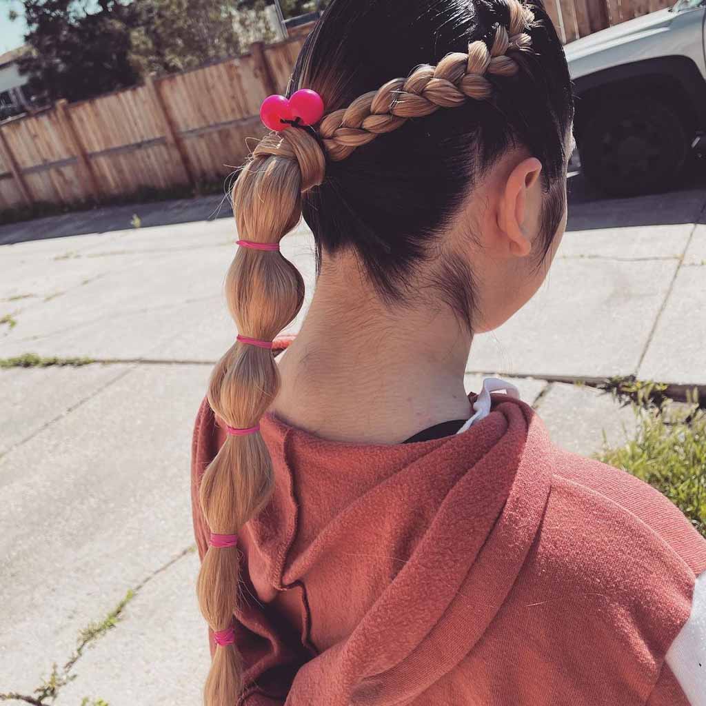 Blonde Side Braids to Bubble Ponytail