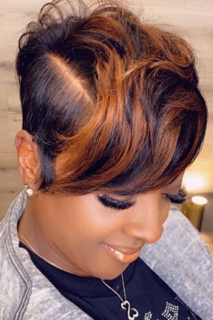 Chopped Mob Pixie Cut With Brown Highlights