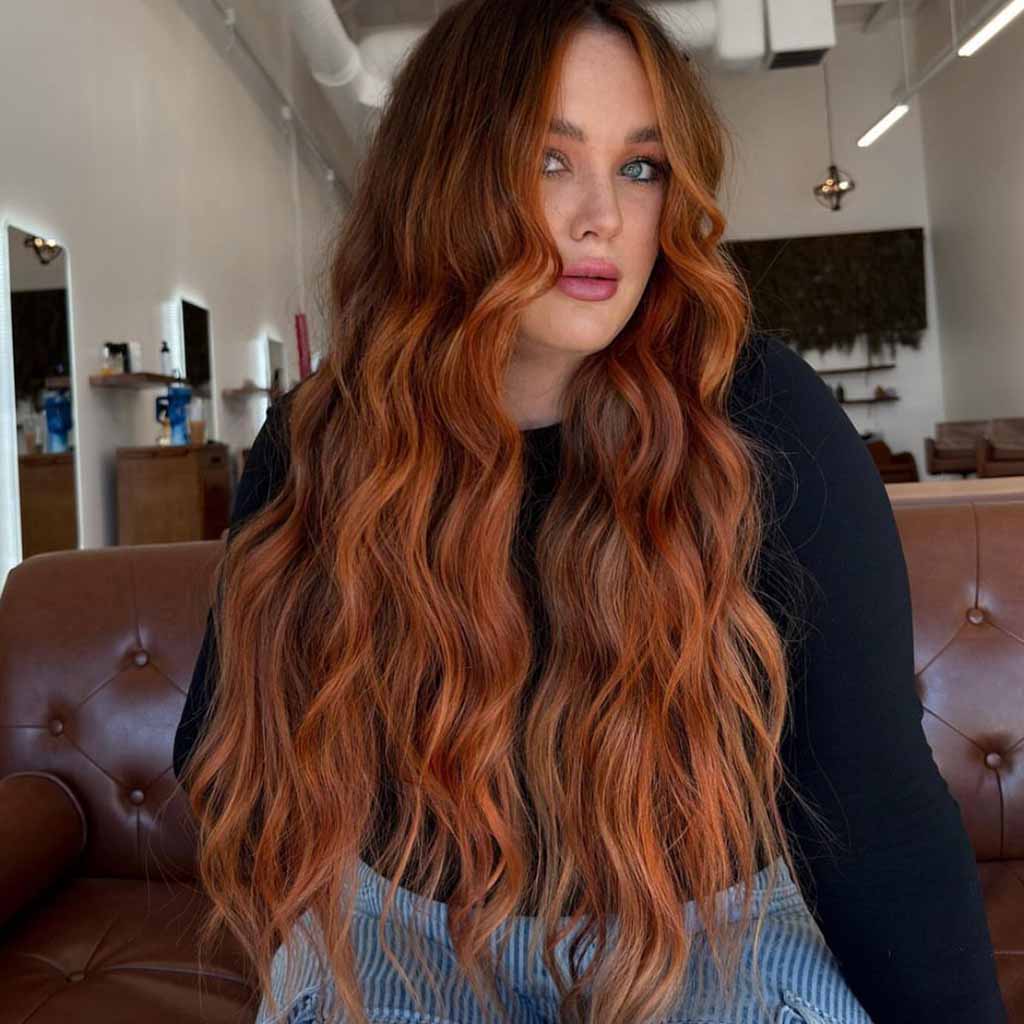 Face Framing Long Ginger Brown Balayage Hair