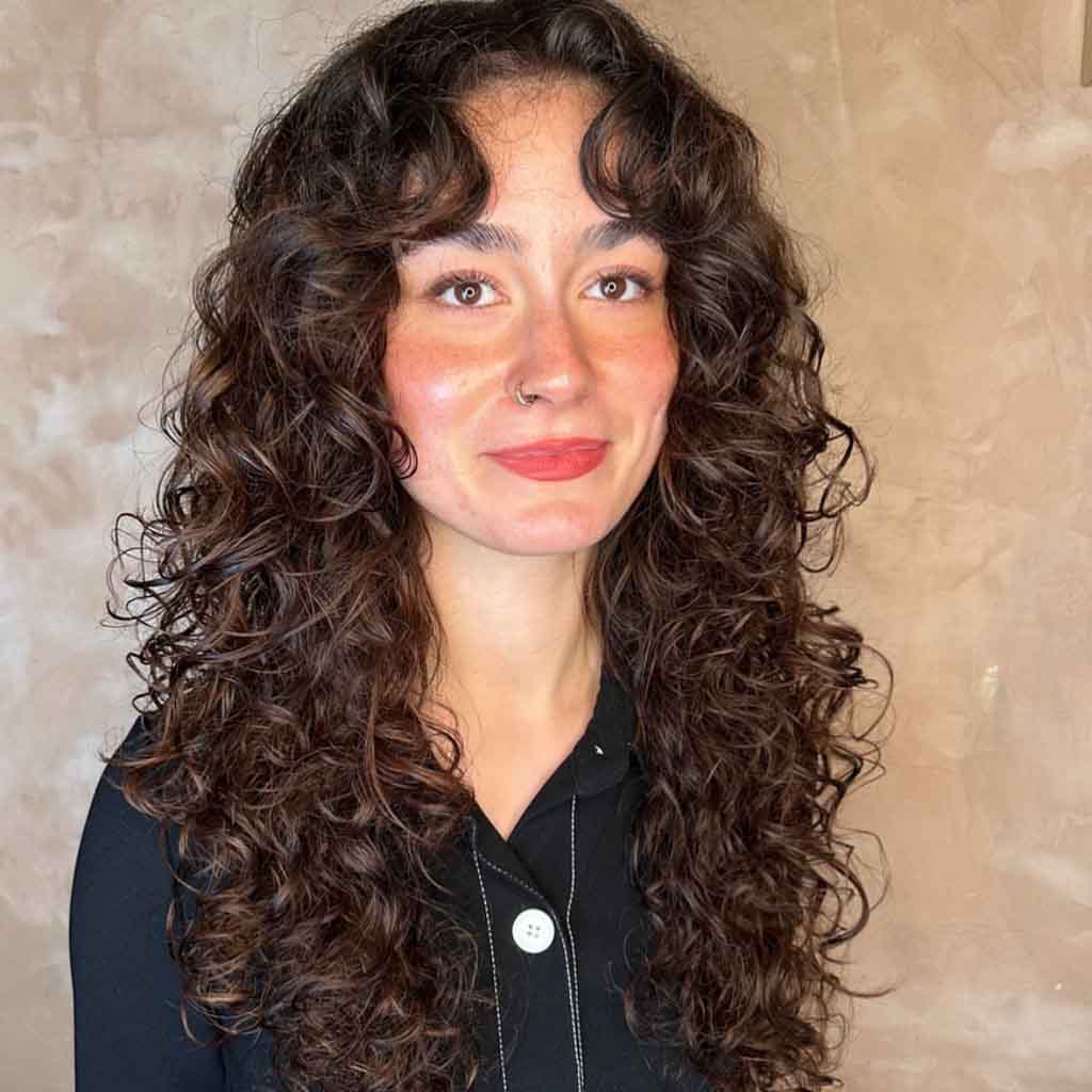 Long Brown Soft Curls on Layered Hair
