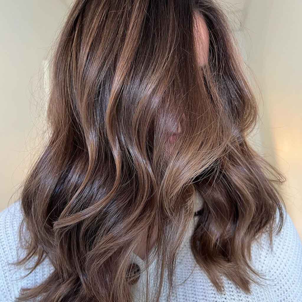 Toasted Caramel Wavy Hair With Dark Brown Hair